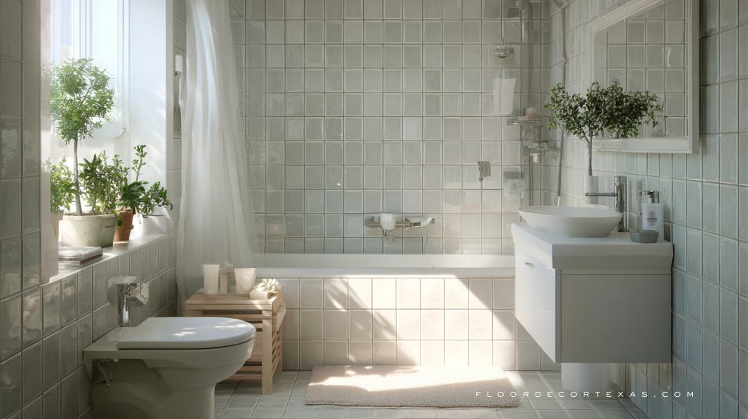 Classic bathroom with white and gray ceramic tiles on a budget