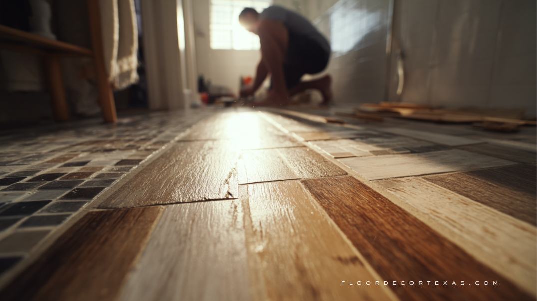 DIY bathroom renovation using peel-and-stick vinyl tiles