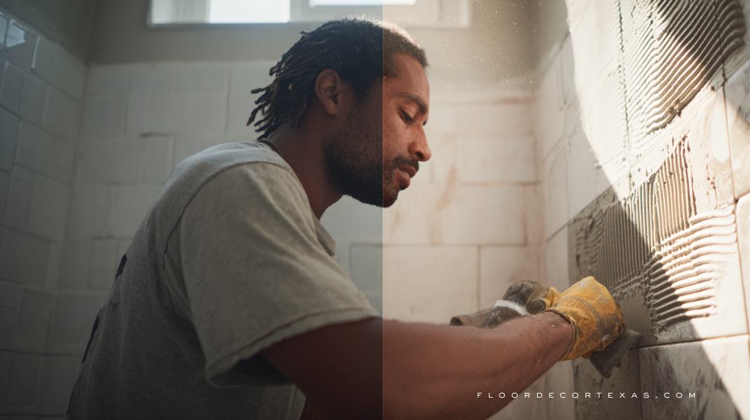 DIY bathroom renovation using peel-and-stick vinyl tiles