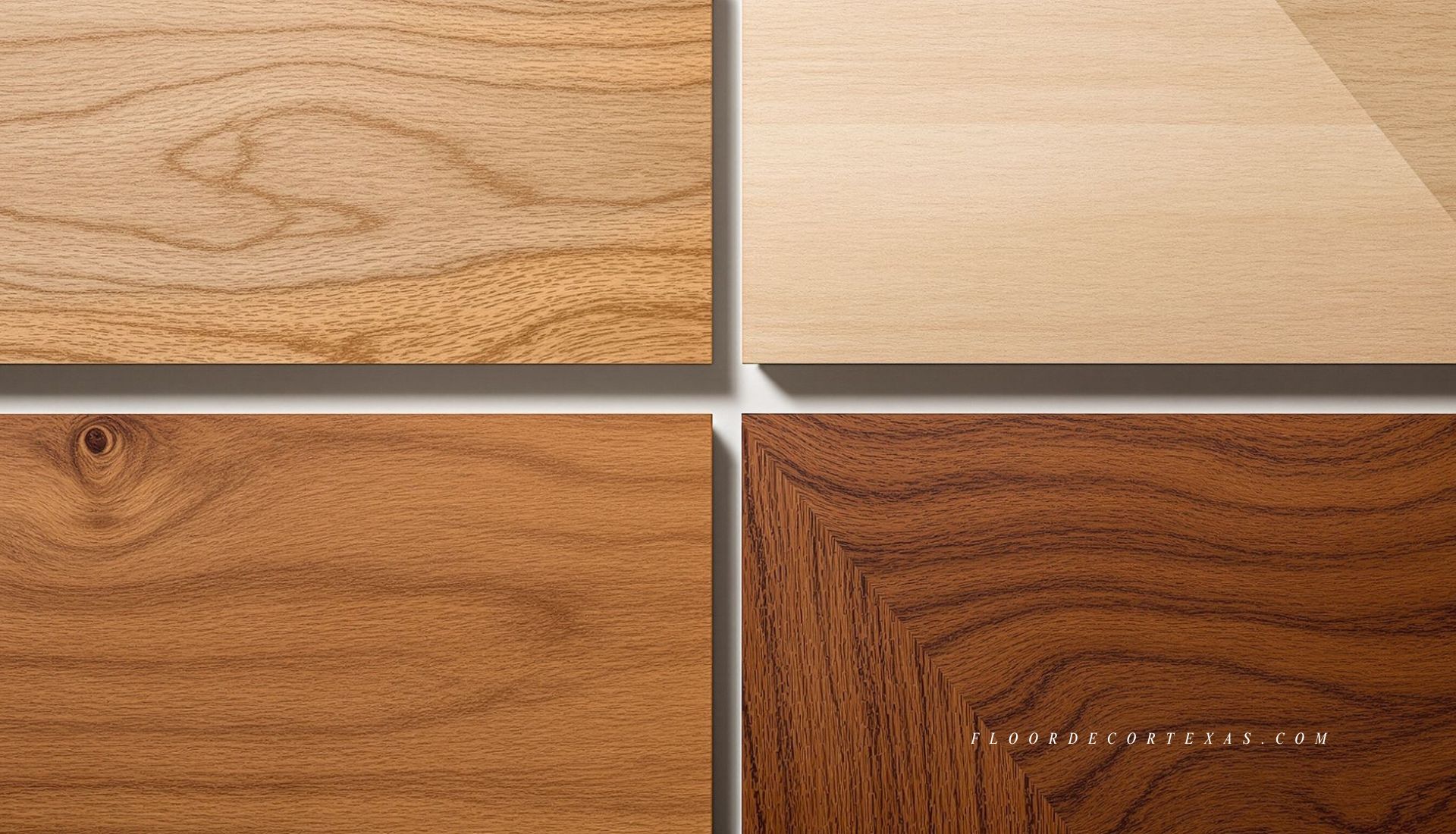 Grid layout of oak, maple, hickory, and Brazilian cherry hardwood samples
