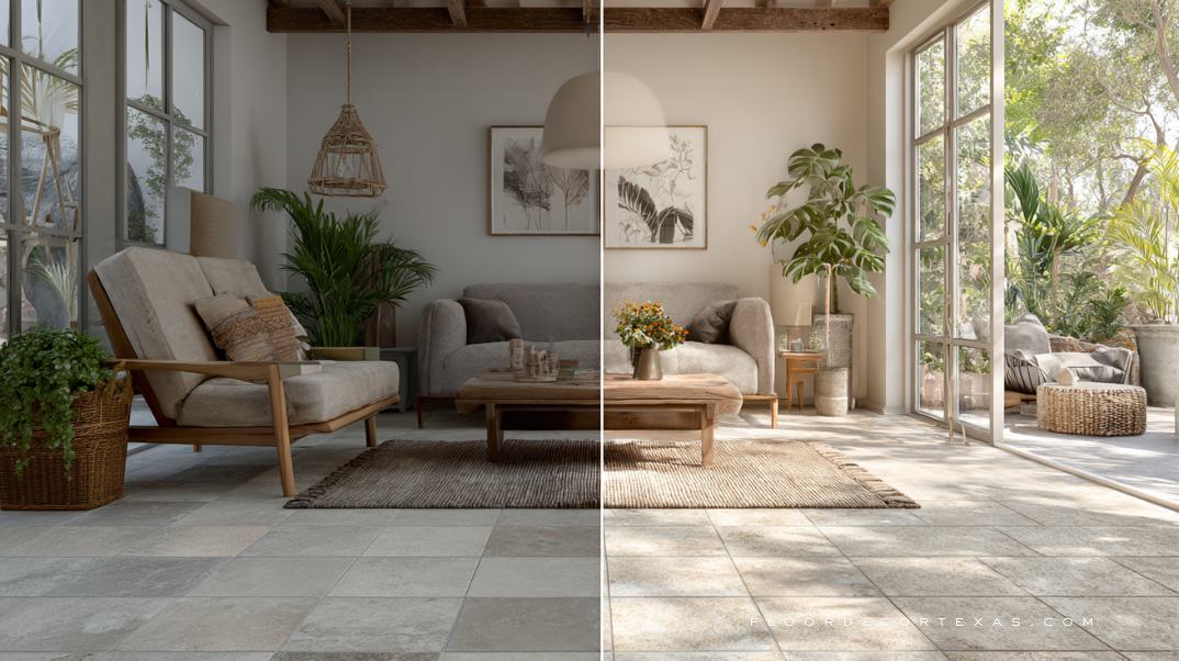 Comparison of neutral and trendy tile styles showing resale value differences