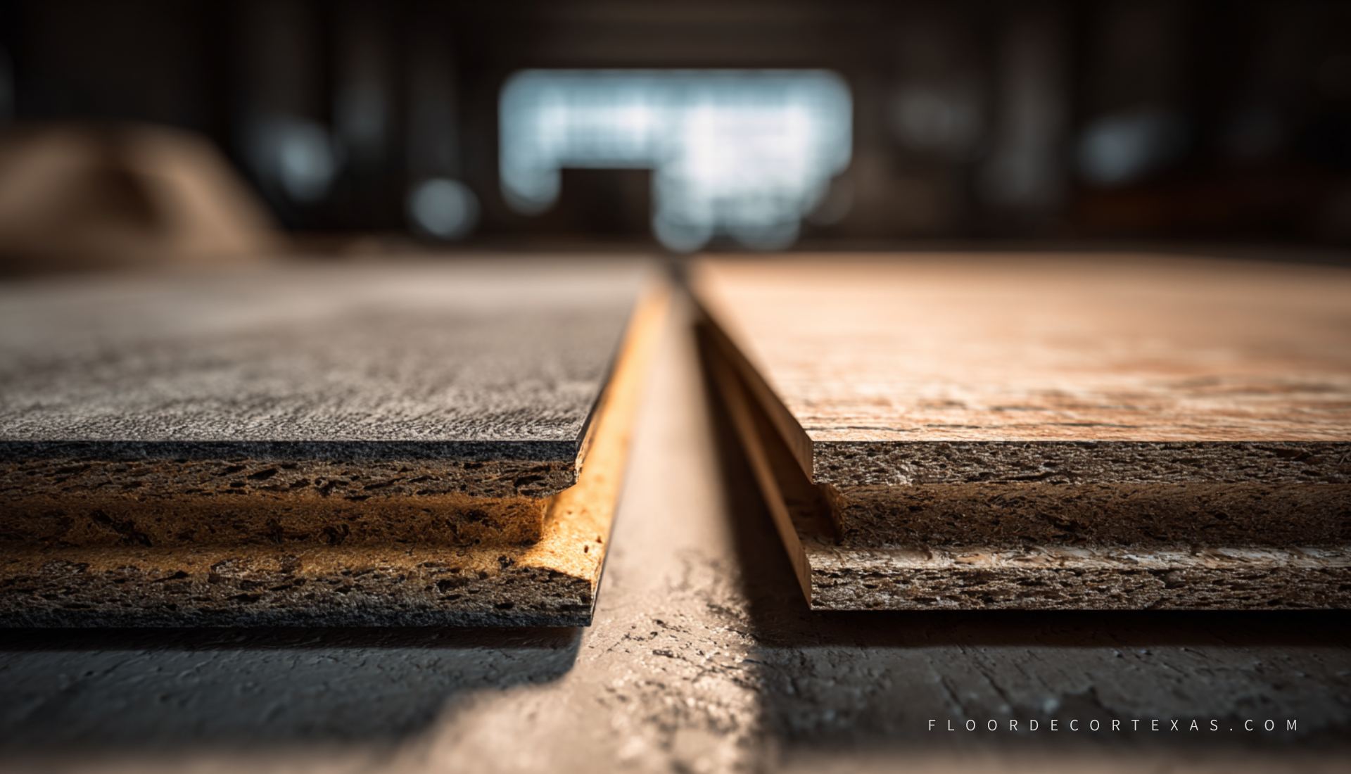 Side-by-side view of SPC and WPC vinyl flooring planks showing core differences