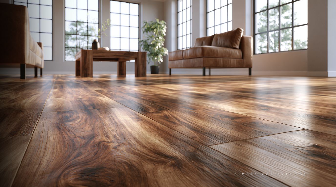 Warm laminate wood-look planks in a living room